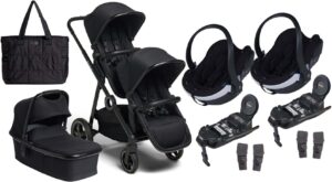 Beemoo Pro Multi Tvillingevogn inkl. BeSafe Autostol Baby, Black/Black, Barnevogn