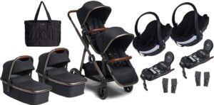 Beemoo Pro Multi Tvillingevogn inkl. BeSafe Autostol Baby, Night Black/Anodized, Barnevogn