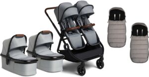 Beemoo Pro Twin Tvillingevogn inkl. Køreposer, Cloud Grey, Barnevogn