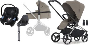 Crescent Ultra Duovogn inkl. Cybex Aton M Autostol Baby, Sand/Black Chrome
