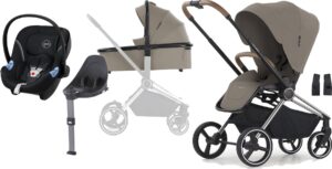 Crescent Ultra Duovogn inkl. Cybex Aton M Autostol Baby, Sand/Brown Chrome