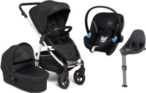 Petite Chérie Heritage 2 Duovogn inkl. Cybex Aton M, Black/Silver, Barnevogn