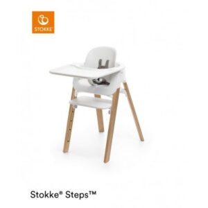 Stokke Steps Højstol hvid/natur inkl babysæt og bakke