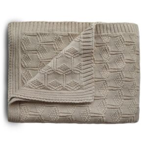 Tæppe fra Mushie - Knitted Baby Blanket - Honeycomb Beige
