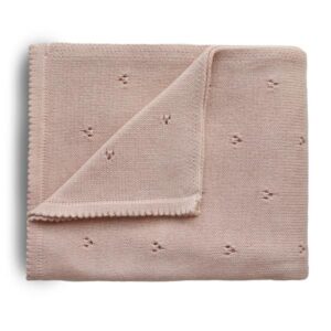 Tæppe fra Mushie - Knitted Baby Blanket - Pointelle Blush