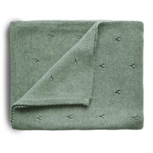 Tæppe fra Mushie - Knitted Baby Blanket - Pointelle Sage melange