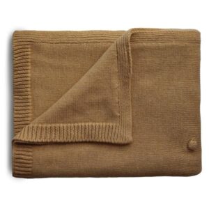 Tæppe fra Mushie - Knitted Baby Blanket - Textured Dots Mustard melange
