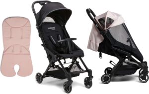 Beemoo Easy Fly 3 Klapvogn inkl. Memory Foam Hynde & Breezy Kaleche, Black/Pastel Pink