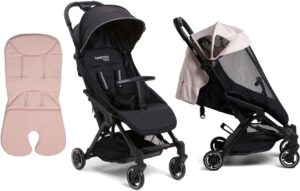 Beemoo Easy Fly Lux 3 Klapvogn inkl. Memory Foam Hynde & Breezy Kaleche, Black/Pastel Pink