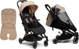 Beemoo Easy Fly Lux 3 Klapvogn inkl. Memory Foam Hynde & Breezy Kaleche, Mocha Beige