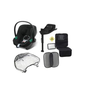 Cybex Aton B2 i-Size Autostol Baby inkl. Base & Beemoo Tilbehørspakke & Regnslag, Volcano Black
