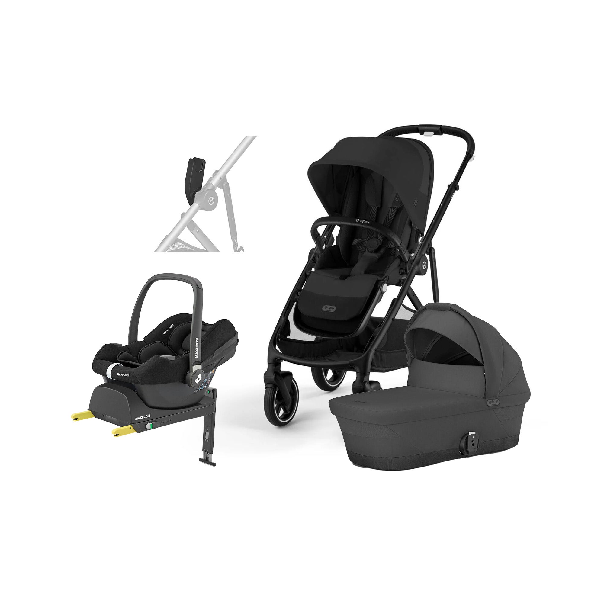 Cybex GAZELLE S Duovogn inkl. Maxi-Cosi CabrioFix i-Size Autostol inkl. Base, Moon Black/Black Cybex GAZELLE S Duovogn inkl. Maxi-Cosi CabrioFix i-Size Autostol inkl. Base, Moon Black/Black
