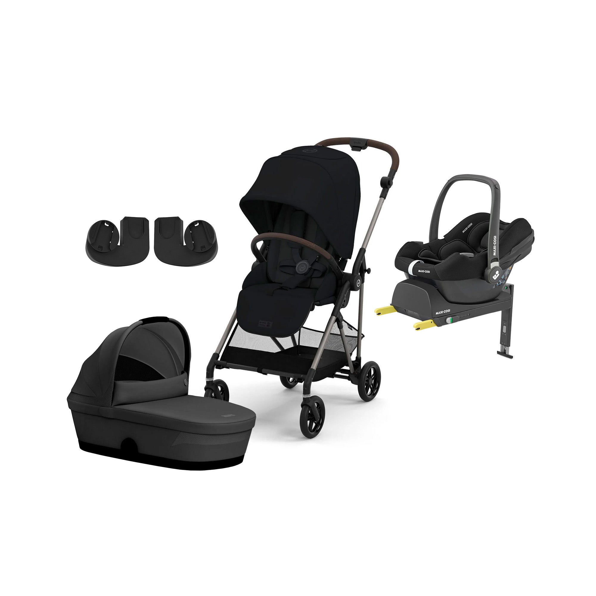 Cybex MELIO Duovogn inkl. Maxi-Cosi CabrioFix i-Size Autostol Baby & Base, Moon Black Cybex MELIO Duovogn inkl. Maxi-Cosi CabrioFix i-Size Autostol Baby & Base, Moon Black