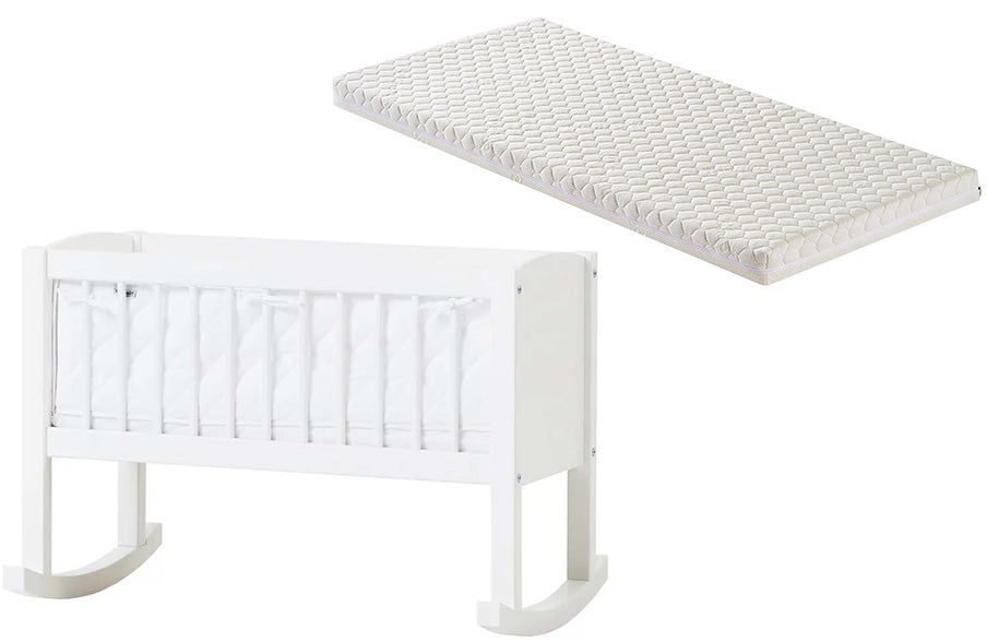 Hoppekids Vugge med Sengerand og Madras ECO Dream, Hvid Hoppekids Vugge med Sengerand og Madras ECO Dream, Hvid