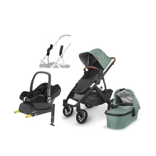 UPPAbaby VISTA V2 Duovogn inkl. Maxi-Cosi CabrioFix i-Size Autostol Baby inkl. Base, Gwen Green