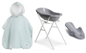 Beemoo CARE Badekar med Stativ Inkl. Badestol & Badekåbe, Grey/Blue