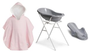 Beemoo CARE Badekar med Stativ Inkl. Badestol & Badekåbe, Grey/Pink