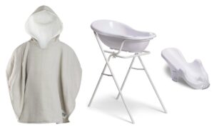 Beemoo CARE Badekar med Stativ Inkl. Badestol & Badekåbe, White/Grey
