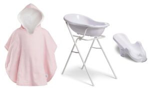 Beemoo CARE Badekar med Stativ Inkl. Badestol & Badekåbe, White/Pink