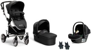 Beemoo Flexi Travel 3 Duovogn inkl. Route i-Size Autostol Baby, Black Melange/Black Stone