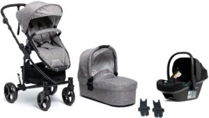 Beemoo Flexi Travel 3 Duovogn inkl. Route i-Size Autostol Baby, Grey Melange/Black Stone