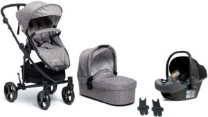 Beemoo Flexi Travel 3 Duovogn inkl. Route i-Size Autostol Baby, Grey Melange/Mineral Grey