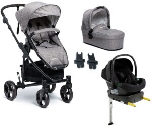 Beemoo Flexi Travel 3 Duovogn inkl. Route i-Size Autostol Baby & ISOFIX Base, Grey Melange/Black Stone