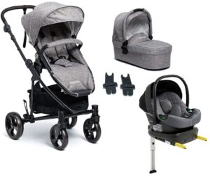 Beemoo Flexi Travel 3 Duovogn inkl. Route i-Size Autostol Baby & ISOFIX Base, Grey Melange/Mineral Grey