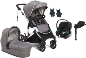 Beemoo Maxi 4 Duovogn inkl. Cybex Aton B2 i-Size Autostol Baby & Base, Grey Silver/Volcano Black