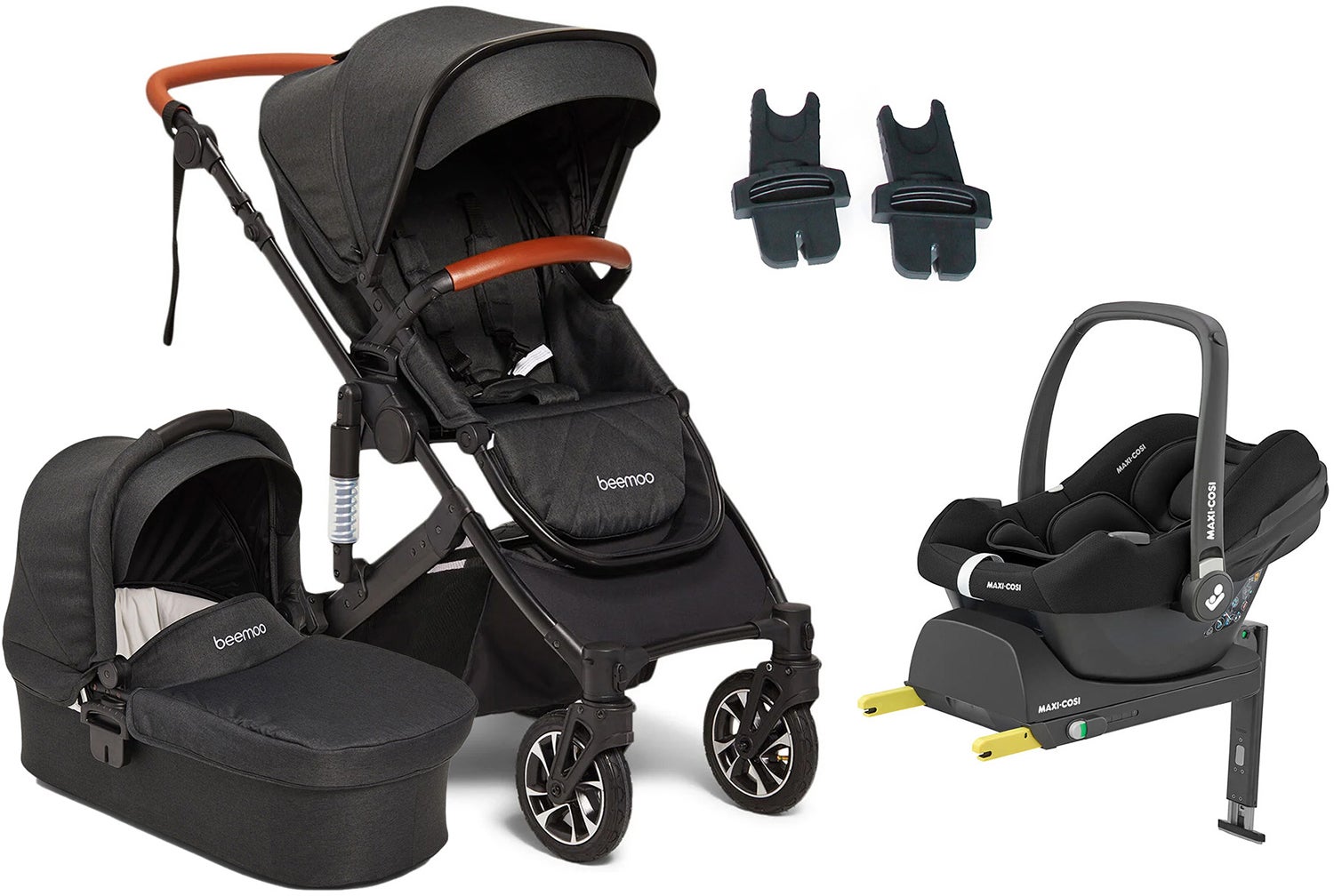 Beemoo Maxi 4 Duovogn inkl. Maxi-Cosi CabrioFix i-Size Autostol Baby & Base, Black/Black Beemoo Maxi 4 Duovogn inkl. Maxi-Cosi CabrioFix i-Size Autostol Baby & Base, Black/Black