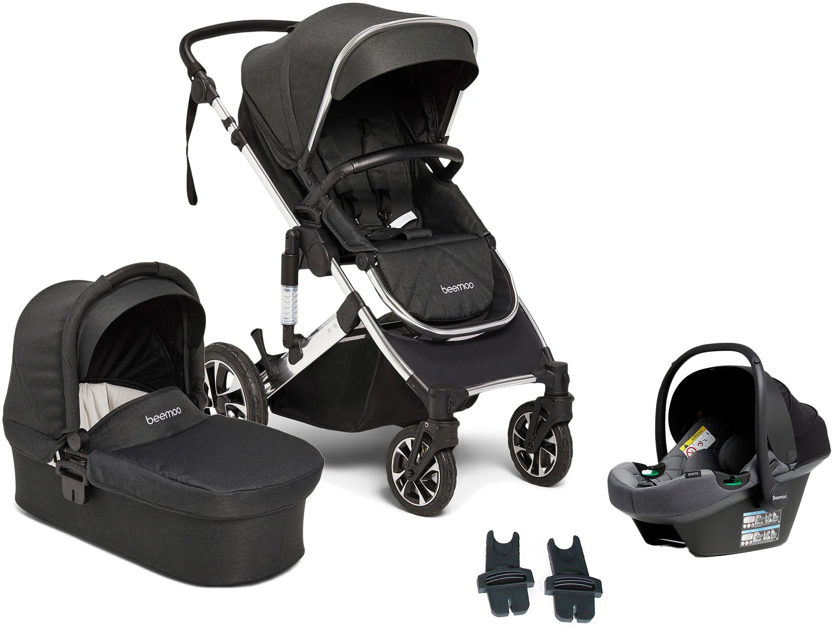 Beemoo Maxi 4 Duovogn inkl. Route i-Size Autostol Baby, Black Silver/Mineral Grey Beemoo Maxi 4 Duovogn inkl. Route i-Size Autostol Baby, Black Silver/Mineral Grey