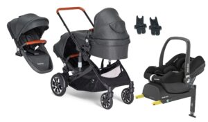 Beemoo Maxi 4 Twin Søskendevogn inkl. Ekstra Søskendesæde & Maxi-Cosi CabrioFix i-Size Autostol Baby & Base, Black