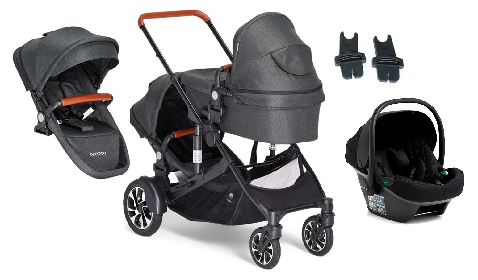 Beemoo Maxi 4 Twin Søskendevogn inkl. Ekstra Søskendesæde & Route i-Size Autostol Baby, Black/Black Stone Beemoo Maxi 4 Twin Søskendevogn inkl. Ekstra Søskendesæde & Route i-Size Autostol Baby, Black/Black Stone