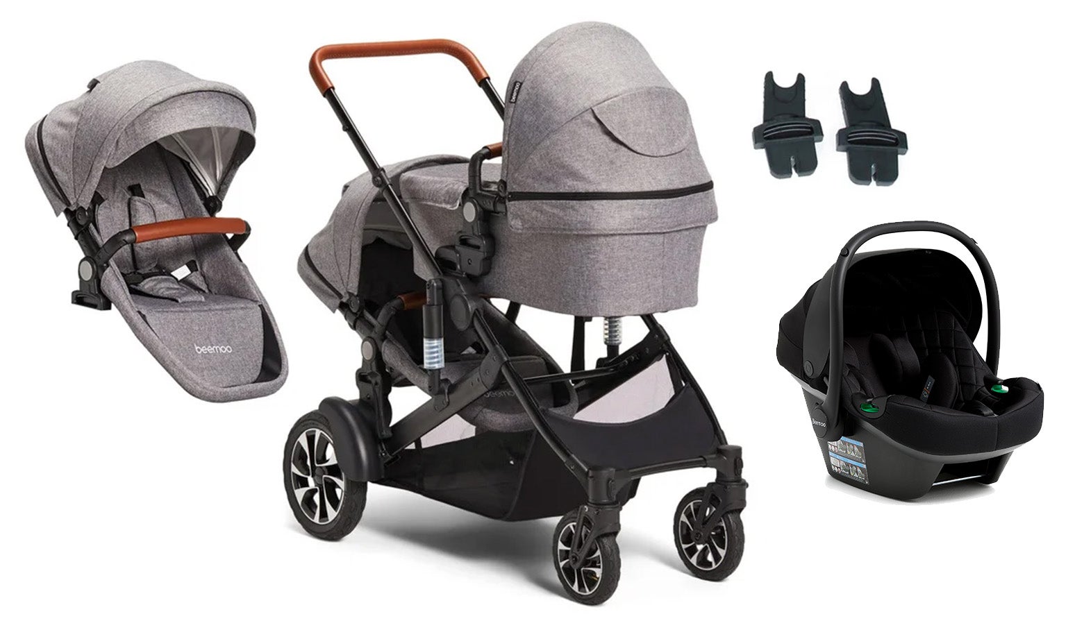 Beemoo Maxi 4 Twin Søskendevogn inkl. Ekstra Søskendesæde & Route i-Size Autostol Baby, Grey/Black Stone Beemoo Maxi 4 Twin Søskendevogn inkl. Ekstra Søskendesæde & Route i-Size Autostol Baby, Grey/Black Stone