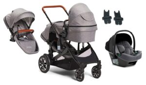 Beemoo Maxi 4 Twin Søskendevogn inkl. Ekstra Søskendesæde & Route i-Size Autostol Baby, Grey/Mineral Grey