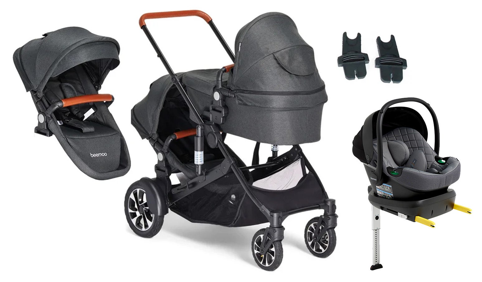 Beemoo Maxi 4 Twin Søskendevogn inkl. Ekstra Søskendesæde & Route i-Size Autostol Baby & ISOFIX Base, Black/Mineral Grey Beemoo Maxi 4 Twin Søskendevogn inkl. Ekstra Søskendesæde & Route i-Size Autostol Baby & ISOFIX Base, Black/Mineral Grey