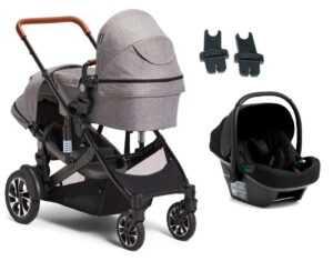 Beemoo Maxi 4 Twin Søskendevogn inkl. Route i-Size Autostol Baby, Grey/Black Stone