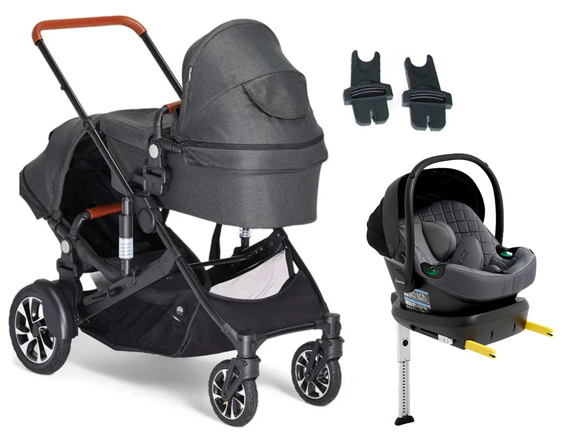 Beemoo Maxi 4 Twin Søskendevogn inkl. Route i-Size Autostol Baby & ISOFIX Base, Black/Mineral Grey Beemoo Maxi 4 Twin Søskendevogn inkl. Route i-Size Autostol Baby & ISOFIX Base, Black/Mineral Grey