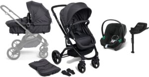 Beemoo Move 2-in-1 Kombivogn inkl. Cybex Aton B2 i-Size Autostol Baby & Base, Asphalt/Volcano Black
