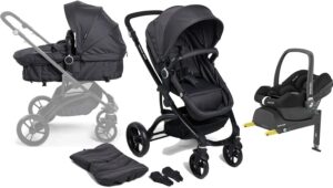 Beemoo Move 2-in-1 Kombivogn inkl. Maxi-Cosi CabrioFix i-Size Autostol Baby & Base, Asphalt