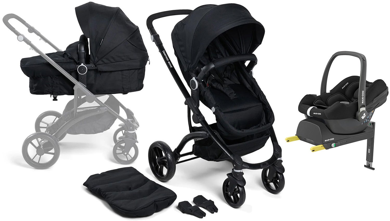 Beemoo Move 2-in-1 Kombivogn inkl. Maxi-Cosi CabrioFix i-Size Autostol Baby & Base, Black Beemoo Move 2-in-1 Kombivogn inkl. Maxi-Cosi CabrioFix i-Size Autostol Baby & Base, Black