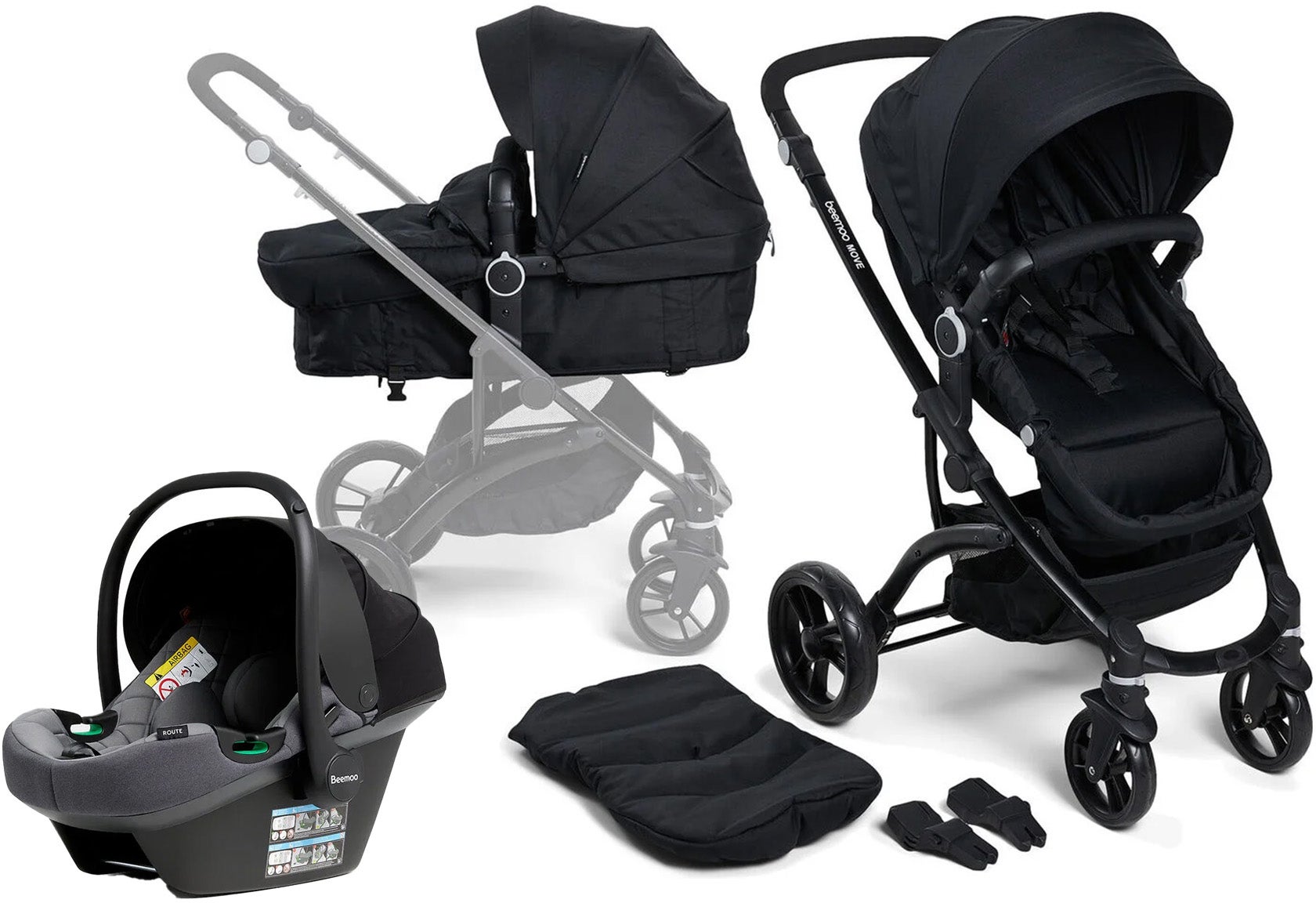 Beemoo Move 2-in-1 Kombivogn inkl. Route i-Size Autostol Baby, Black/Mineral Grey Beemoo Move 2-in-1 Kombivogn inkl. Route i-Size Autostol Baby, Black/Mineral Grey