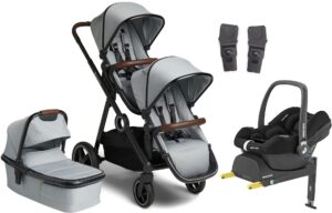 Beemoo Pro Multi Søskendevogn inkl. Maxi-Cosi CabrioFix i-Size Autostol Baby & Base, Grey/Black