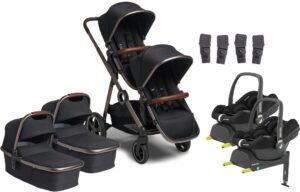 Beemoo Pro Multi Tvillingevogn inkl. 2 stk. Maxi-Cosi CabrioFix i-Size Autostol Baby & Base, Black/Andonized