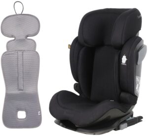 Beemoo Recline i-Size Autostol inkl. Ventilerende Hynde, Black Mesh/Grey