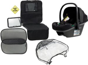 Beemoo Route i-Size Autostol Baby Inkl. Tilbehør & Regnslag, Black Stone
