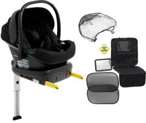 Beemoo Route i-Size Autostol Baby inkl. ISOFIX-base, Tilbehør & Regnslag, Black Stone