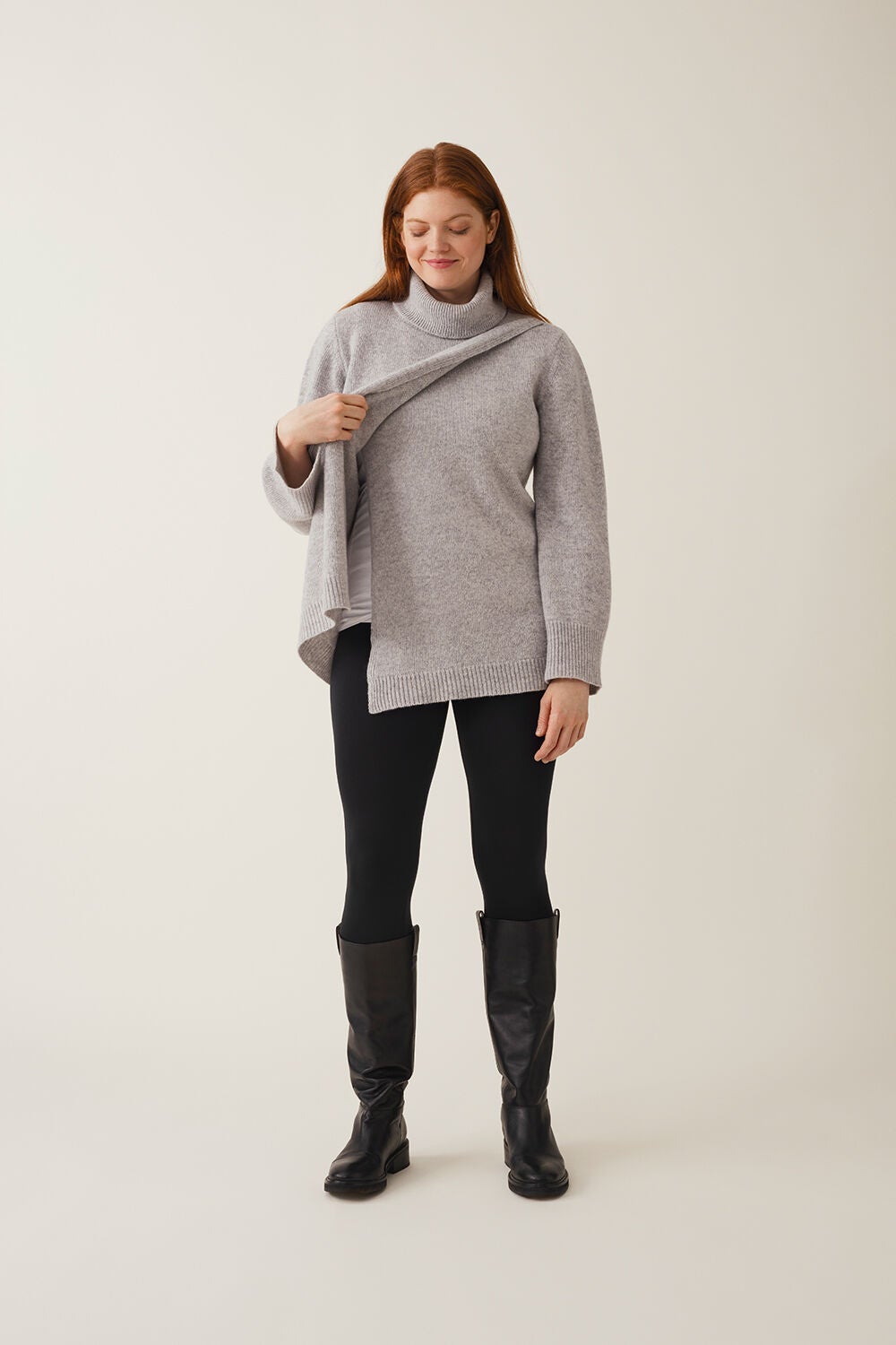 Boob Strikket Uld Tunika Turtleneck, Lysegrå melange, S Boob Strikket Uld Tunika Turtleneck, Lysegrå melange, S