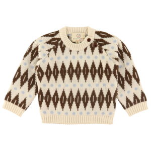 Copenhagen Colors Bluse - Uld - Cream Mørk Brun Combi