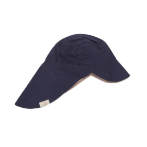 Copenhagen Colors - Økologisk Vendbar Sommer Hat med Lang Skygge - Navy Beige str. 3-6 Mdr.